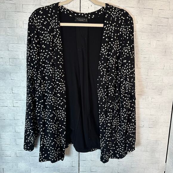 Grace the perfect top cardigan open front waterfall black cream print plus size - Picture 1 of 11